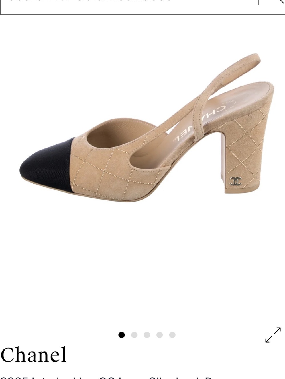 CHANEL Beige and Black Quilted Slingback Block Heel Pumps (medium heel) 38C